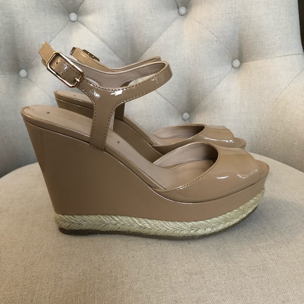 Via Spiga Patent Leather Nude Wedges- Size 6.5